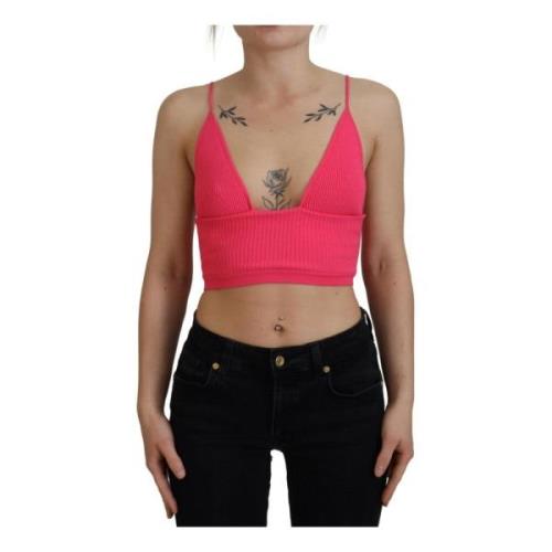 Dsquared2 Rosa Ribbstickad Crop Top Pink, Dam