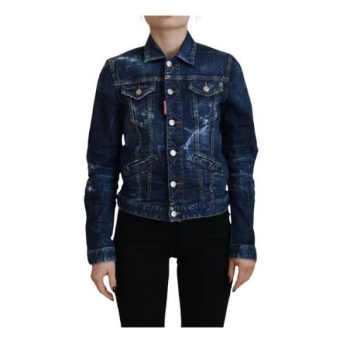 Dsquared2 Ikon Detalj Distressed Denim Jacka Blue, Dam