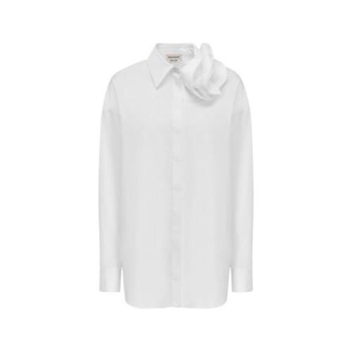 Alexander McQueen Vit Bomullspoplin Draperad Orkidé Skjorta White, Dam