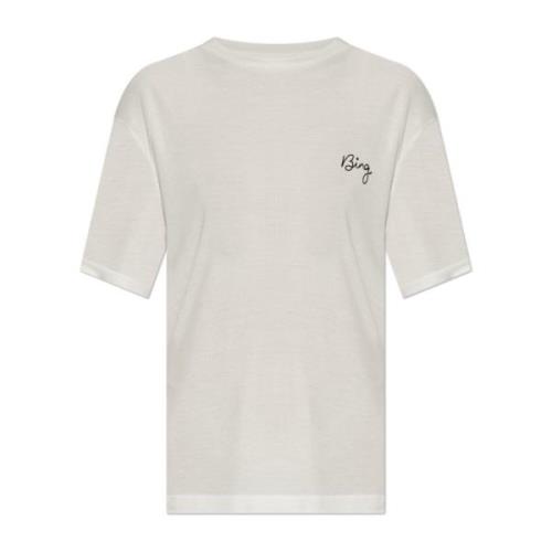 Anine Bing Randig T-shirt med logotyp Beige, Dam