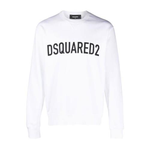 Dsquared2 Logo Sweatshirt Vit Bomull Crew Neck White, Herr