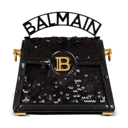 Balmain B-Buzz Dynasty Liten väska i lackläder och paljetter Black, Da...