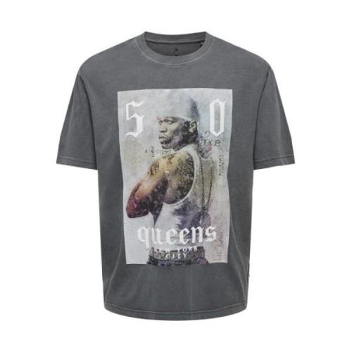 Only & Sons Casual Bomull T-shirt för Män Gray, Herr