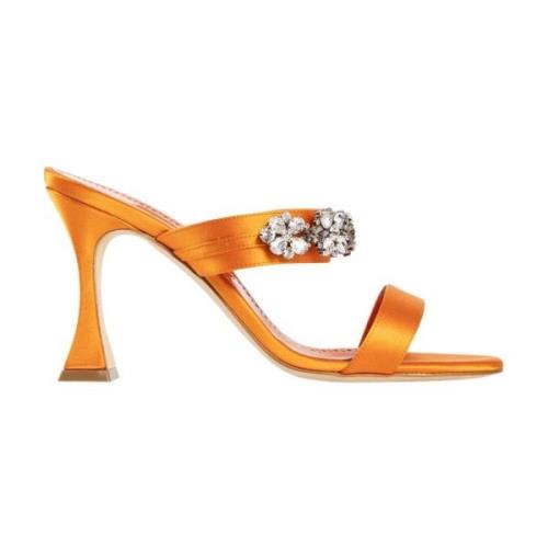 Manolo Blahnik Satin Juvelerad Stilettklackar Orange, Dam