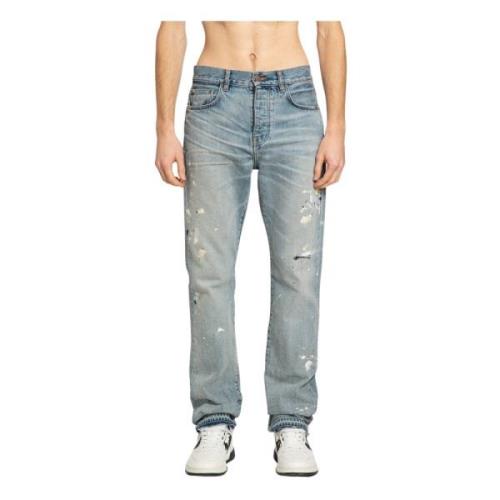 Amiri Indigo Målad Straight Leg Jeans Blue, Herr