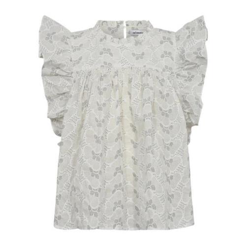 Co'Couture Feminin Top med Ruffle Ärmar White, Dam