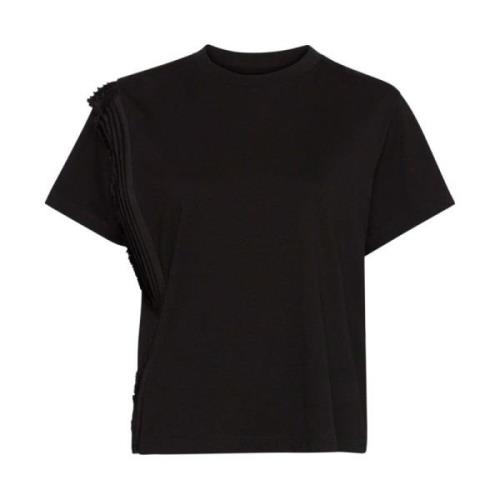 MM6 Maison Margiela Svart Bomull T-shirt med Veckad Detalj Black, Dam