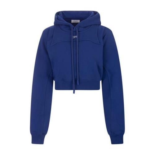 Off White Blå Crop Hoodie med Off Logo Blue, Dam