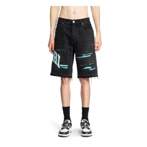 Amiri Logo Reparation Denim Shorts Black, Herr