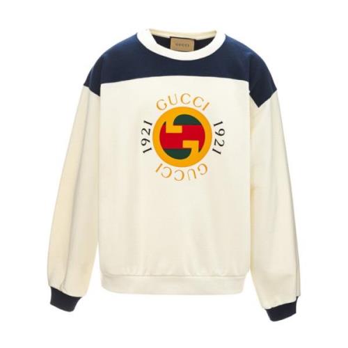 Gucci Bomull Crewneck Interlocking Sweater White, Herr