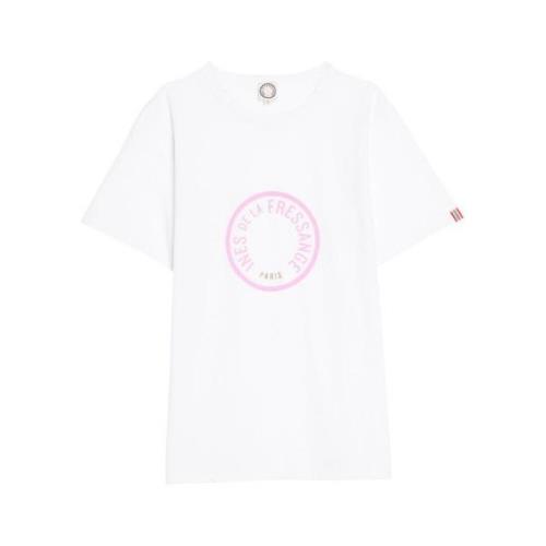 Ines De La Fressange Paris Oscar white logo pink T-shirt White, Dam