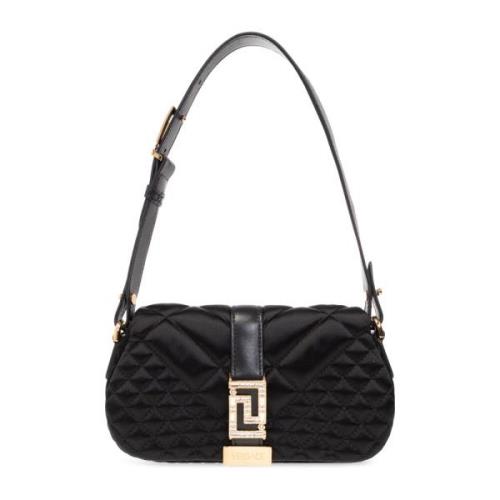 Versace Greca Goddess Mini satin axelväska Black, Dam