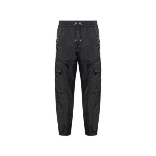 Balmain Svarta Cargo Sweatpants med Dragsko i Midjan och Elastiska Man...