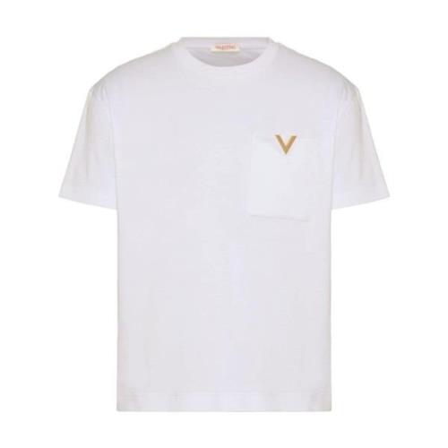 Valentino Garavani Guldton Logo Bomull T-shirts och Polos White, Herr