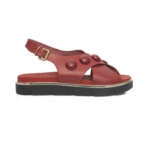 Cerruti 1881 Stilren Lädersandal med Justerbar Spänne Red, Dam