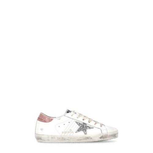 Golden Goose Vita Läder Glitterstjärna Sneakers White, Dam