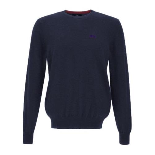 La Martina Broderad Logo Crew Neck Sweater Blue, Herr