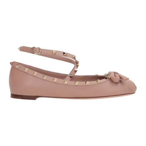 Valentino Garavani Studded Nude Läder Ballerina Skor Pink, Dam