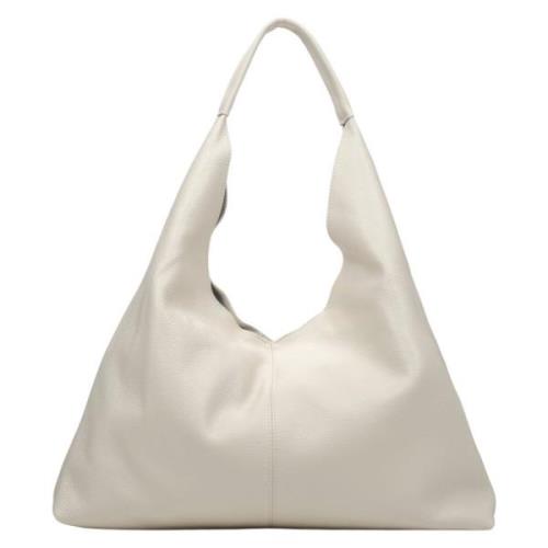 Estro Kräm Beige Hobo Väska i Italienskt Läder Beige, Dam