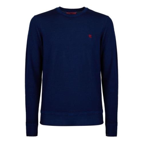 Gallo Blå Ull Crew-Neck Tröja Blue, Herr