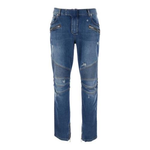 Balmain Vintage Blue Biker Denim Byxor Blue, Herr