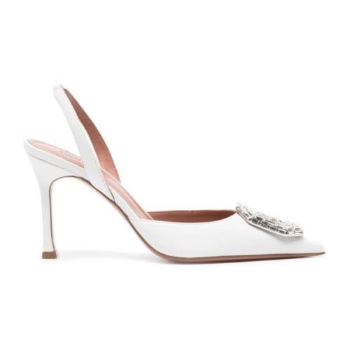 Amina Muaddi Vita Läder Stiletto Pumps Ss22 White, Dam