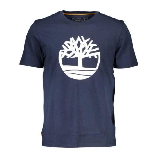 Timberland Blå Bomullst-shirt med Signaturtryck Blue, Herr