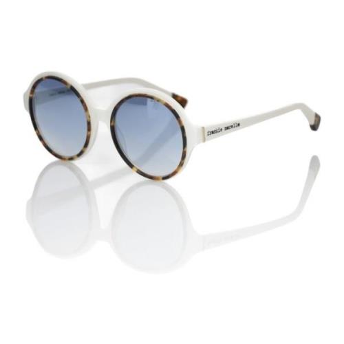 Frankie Morello Elegant vit rund solglasögon med blå tonade linser Bro...