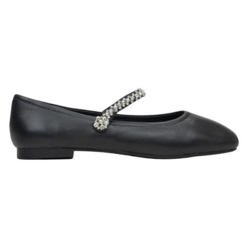 Estro Svarta Mary Jane Ballet Flats med Dekorativ Rem Black, Dam