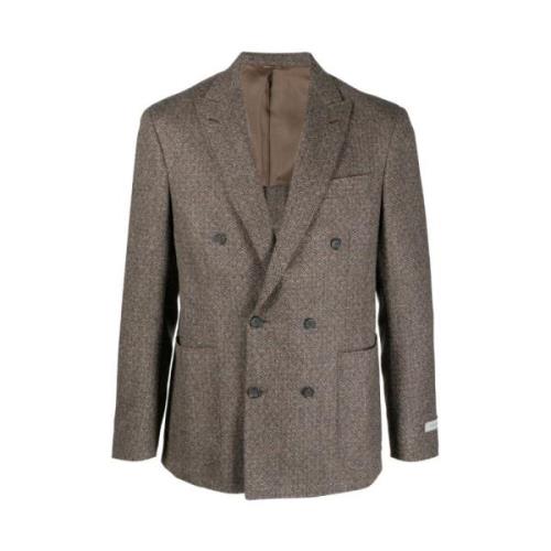 Canali Dubbelknäppt ofodrad blazer i kaffe Beige, Herr