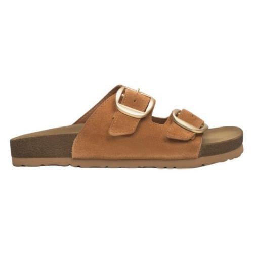 Estro Kvinnors Bruna Velour Slide Sandaler med Tjocka Remmar Er0011513...