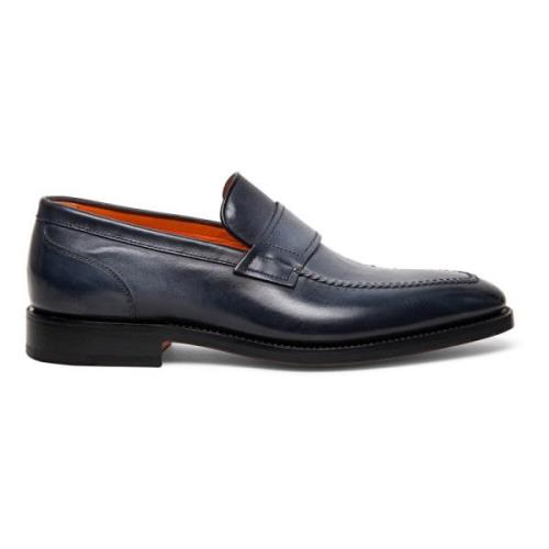 Santoni Handgjord Läder Penny Loafer Blue, Herr