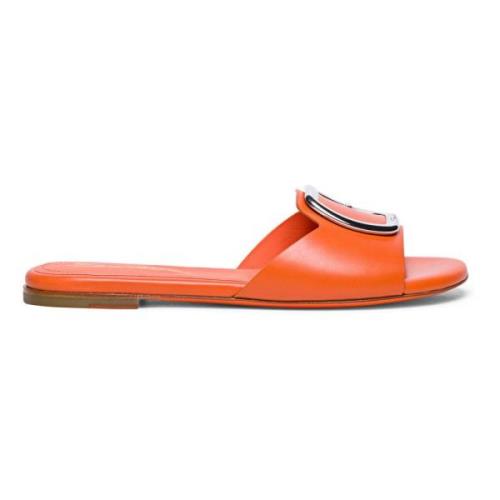 Santoni Läder Slide Sandal Orange, Dam