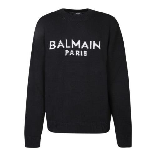 Balmain Svart Stickad Långärmad Tröja Black, Herr