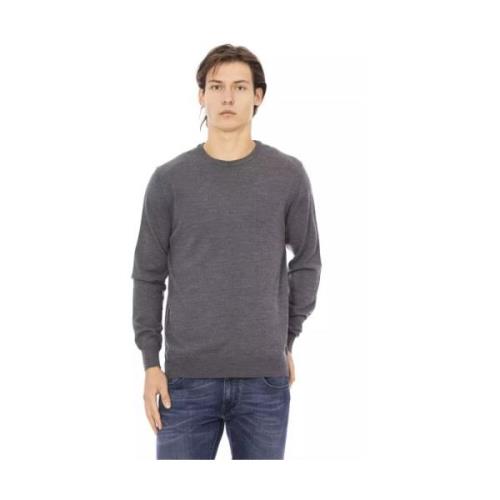 Baldinini Grå Tyg Crewneck Sweater med Metallmonogram Gray, Herr