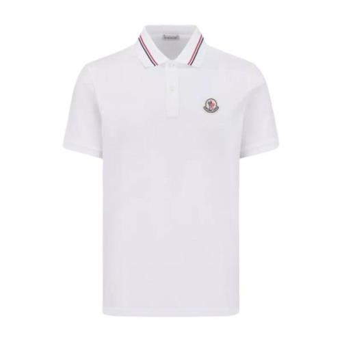 Moncler Tricolour Trim Logo Patch Polo Shirt White, Herr