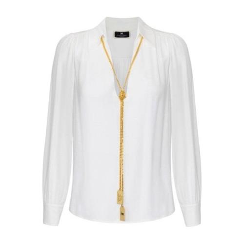 Elisabetta Franchi Vit Blus med Halsband Applikation White, Dam