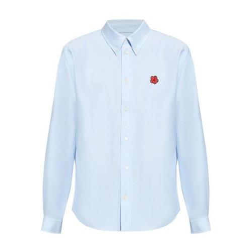 Kenzo Blå Poplin Broderad Skjorta Blue, Herr