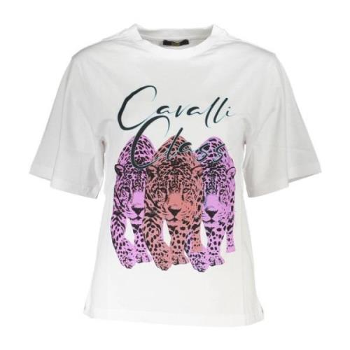 Cavalli Class Slim Fit T-Shirt med Logo Print White, Dam