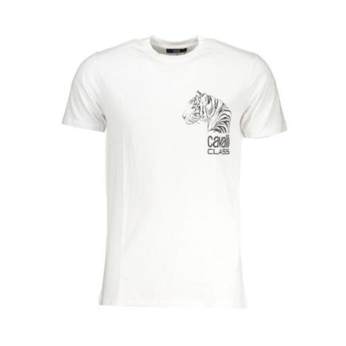 Cavalli Class Tryck Logo Rund Hals T-shirt White, Herr