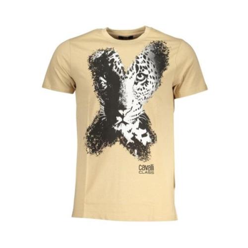 Cavalli Class Beige Print Logo Kortärmad T-shirt Beige, Herr