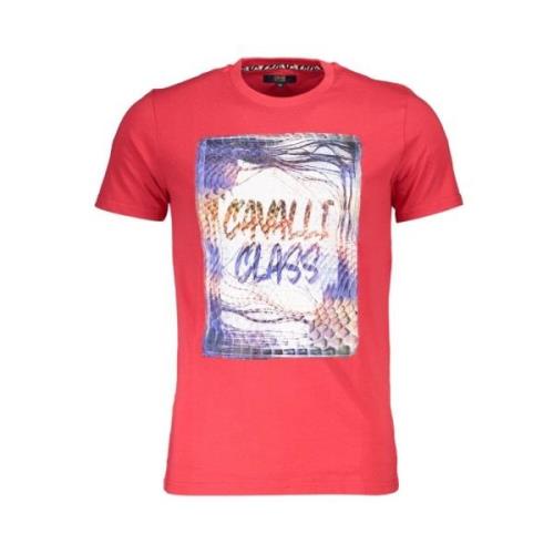 Cavalli Class Tryck Logo Rund Hals T-shirt Red, Herr