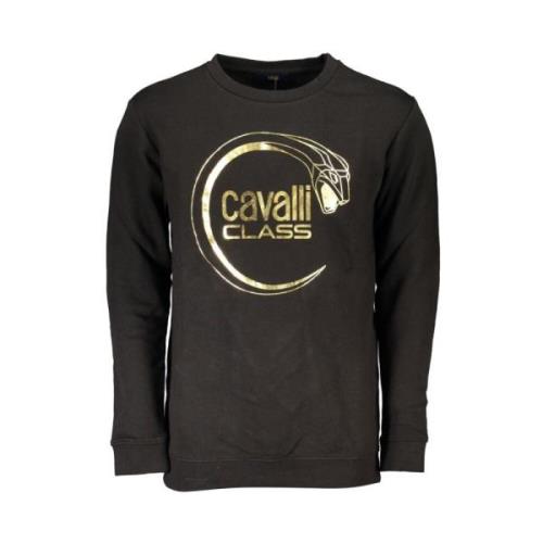 Cavalli Class Svart Bomullsweatshirt med Print Logo Black, Herr