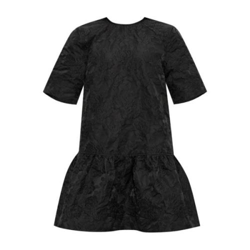 Ganni Svart Jacquard Flared Klänning Black, Dam