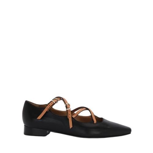 Lottusse Svart Kalvskinn Korsremmar Ballerina Black, Dam