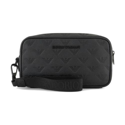 Armani Monogram Läder Skönhet Väska Black, Herr