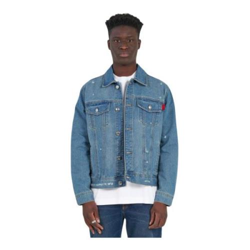 John Richmond Denimjacka med broderat logotyp Blue, Herr