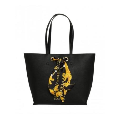 Versace Eko-läder Shopper med Metallbranding Black, Dam