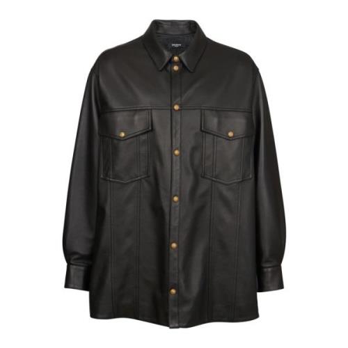 Balmain Läder overshirt Black, Herr