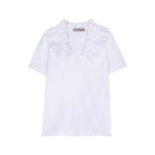 D.Exterior Ruffled-collar Jersey T-shirt White, Dam